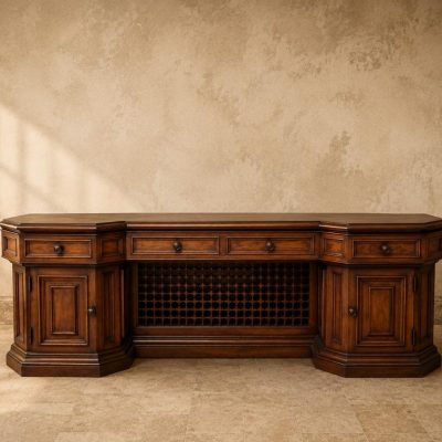 Gran consola antigua estilo inglés Oriental 230 cm. Mueble Aparador Bufet Mostrador estilo Colonial.
