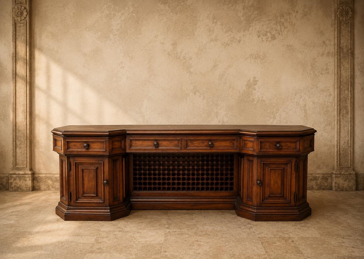 Gran consola antigua estilo inglés Oriental 230 cm. Mueble Aparador Bufet Mostrador estilo Colonial.