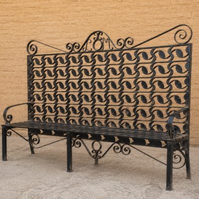 Banco antiguo hierro forjado (200 cm). Sofá Banco Separador Celosía antigua Jardín Terraza Macetero.