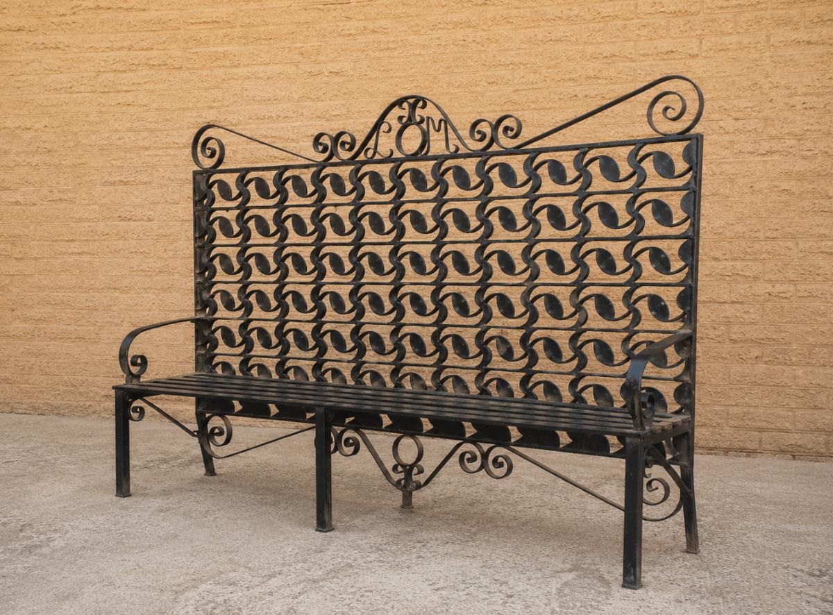 Banco antiguo hierro forjado (200 cm). Sofá Banco Separador Celosía antigua Jardín Terraza Macetero.