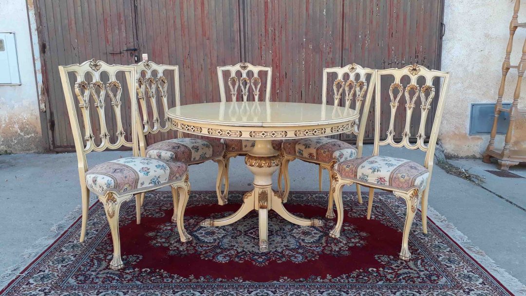 Mesa de salón antigua estilo inglés + 6 seis sillas antiguas estilo