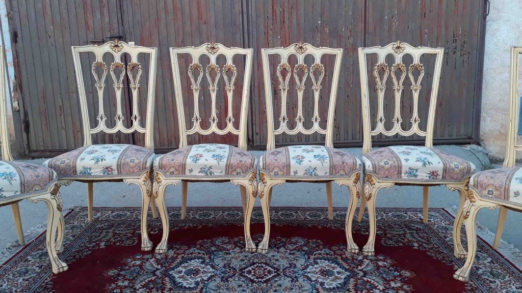 6 seis sillas antiguas vintage estilo Hepplewhite, color blanco. | El