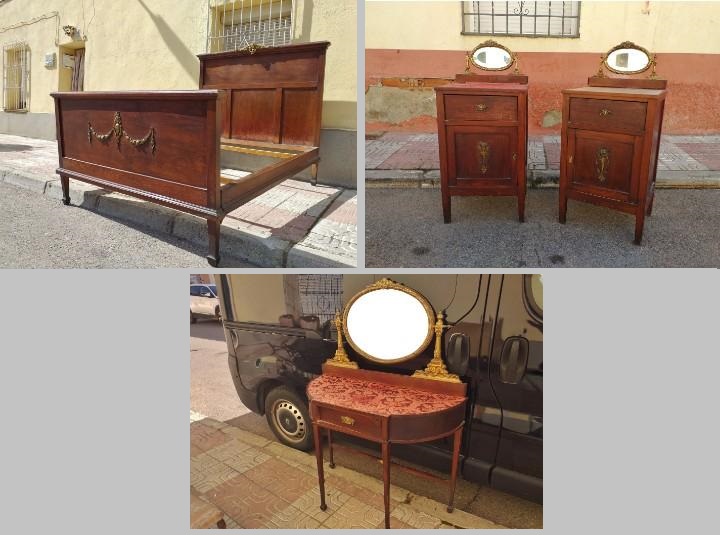 Cama antigua + 2 mesillas noche antiguas + tocador antiguo estilo inglés.