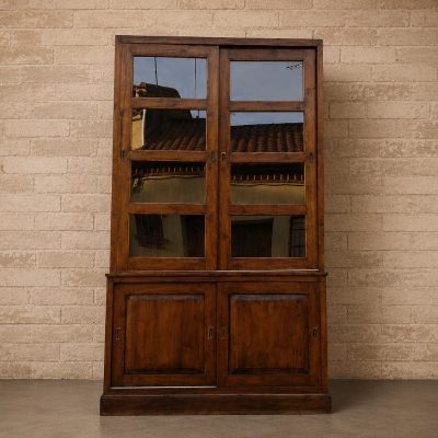 Vitrina Estantería Librería antigua estilo inglés Colonial. Mueble Salón Biblioteca Librero antiguo.