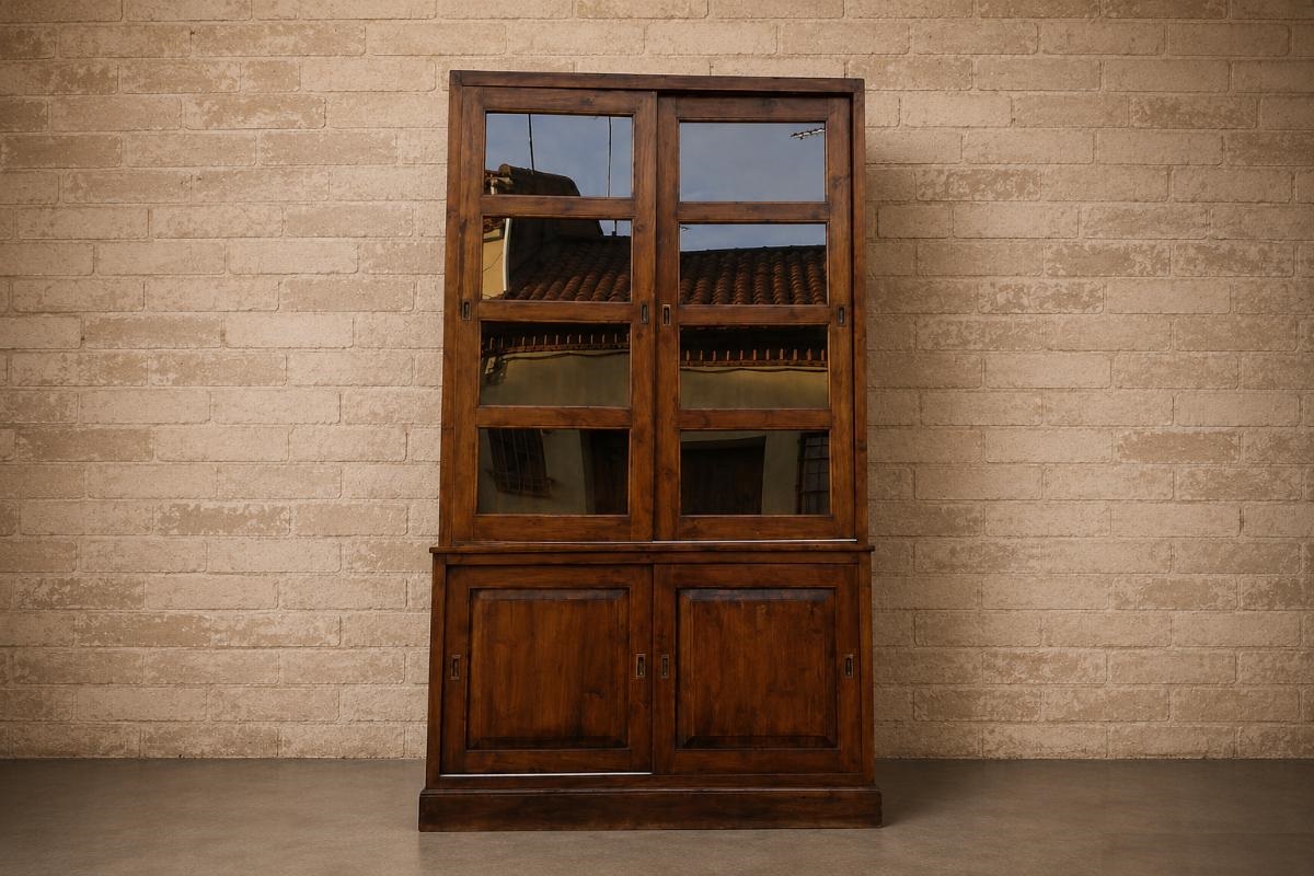 Vitrina Estantería Librería antigua estilo inglés Colonial. Mueble Salón Biblioteca Librero antiguo.