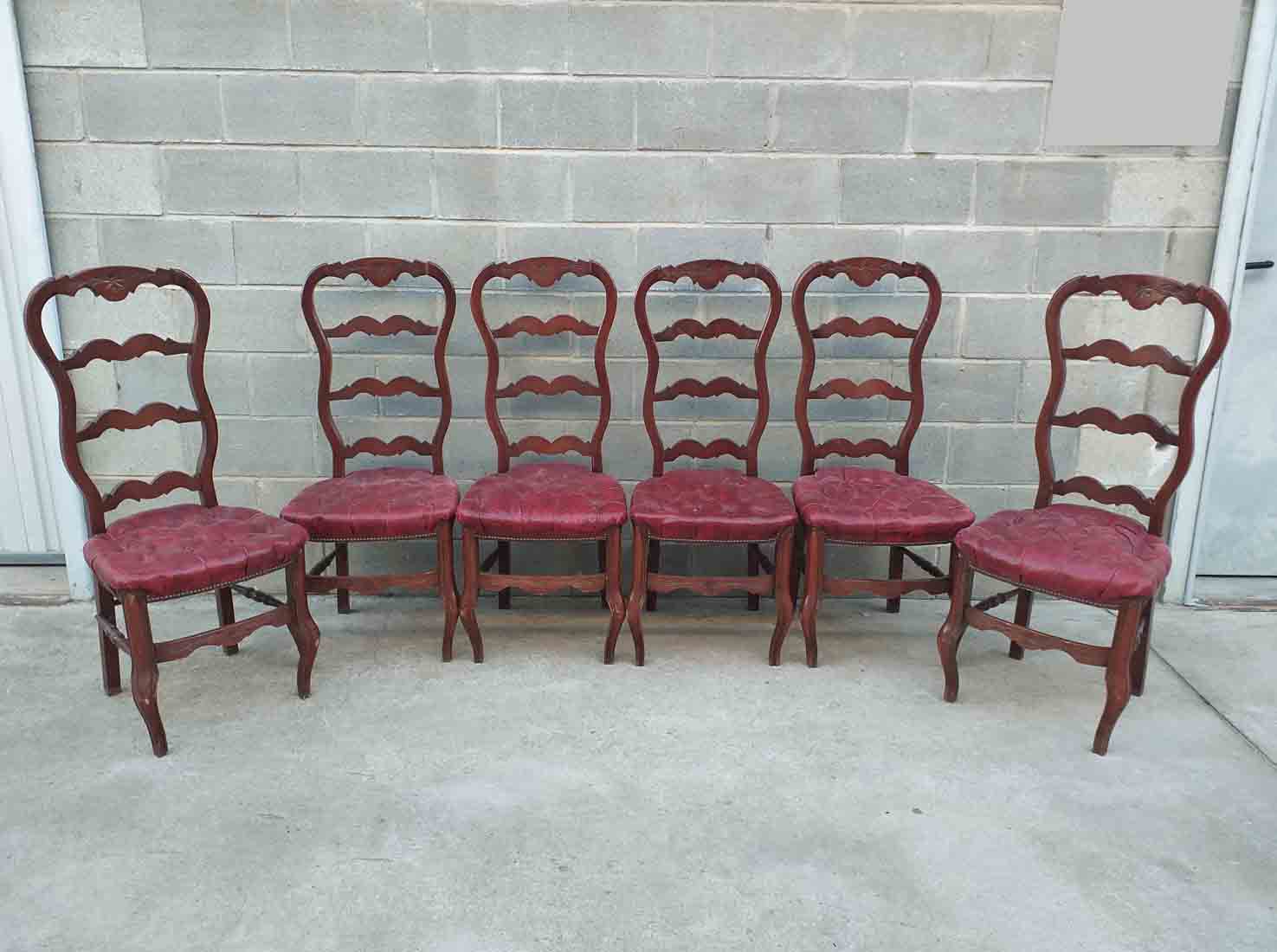 6 seis sillas antiguas cuero capitoné estilo inglés. Sillas comedor  antiguas respaldo alto provenzal.
