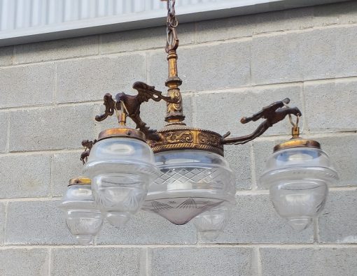 Lámpara antigua estilo Modernista cristal tallado. Lámpara de techo antigua, Lámpara de araña.