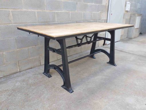 Gran mesa antigua hierro estilo Industrial. Mesa Taller grande Vintage. Mueble Mesa salón comedor. - Imagen 6