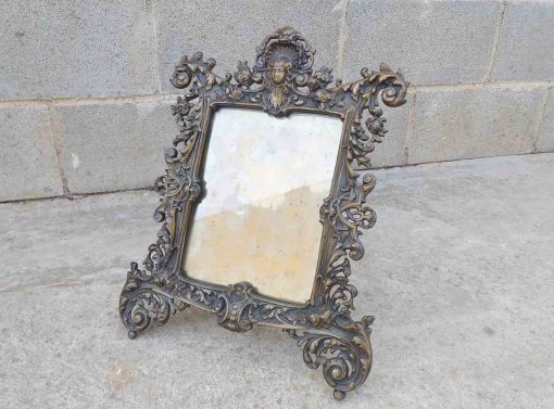 Espejo antiguo bronce 41 cm época Modernista Art Nouveau s.XIX. Marco antiguo bronce portaretrato.