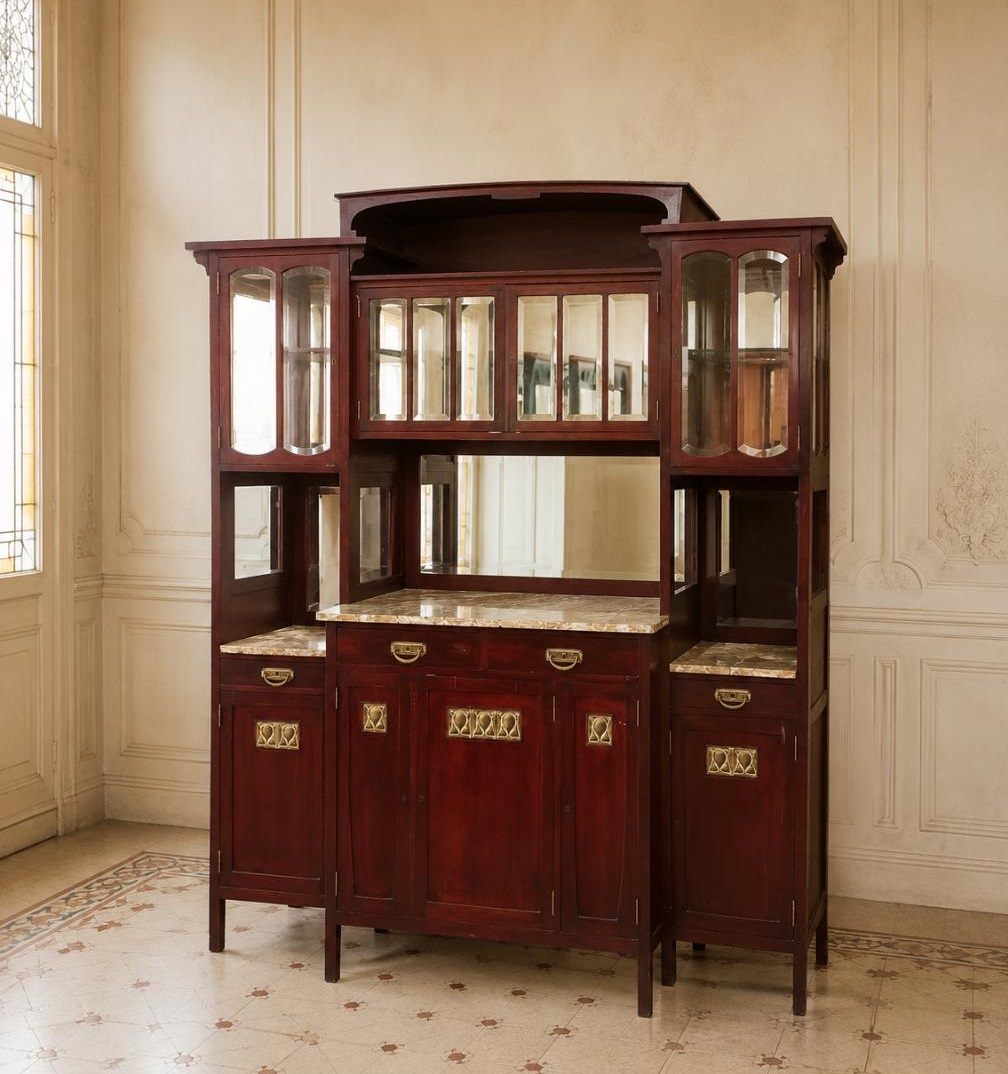 Gran Aparador antiguo estilo Modernista Art Nouveau Art Decó. Mueble de Salón Librero Estantería Librería.