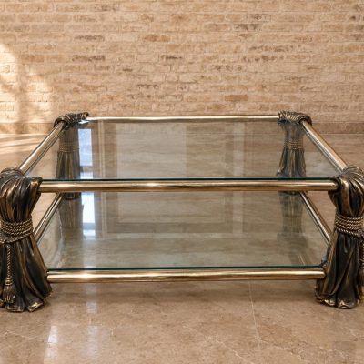 Gran Mesa baja antigua bronce gran tamaño (103cm). Mesa grande centro salón estilo Luis XVI Imperio.