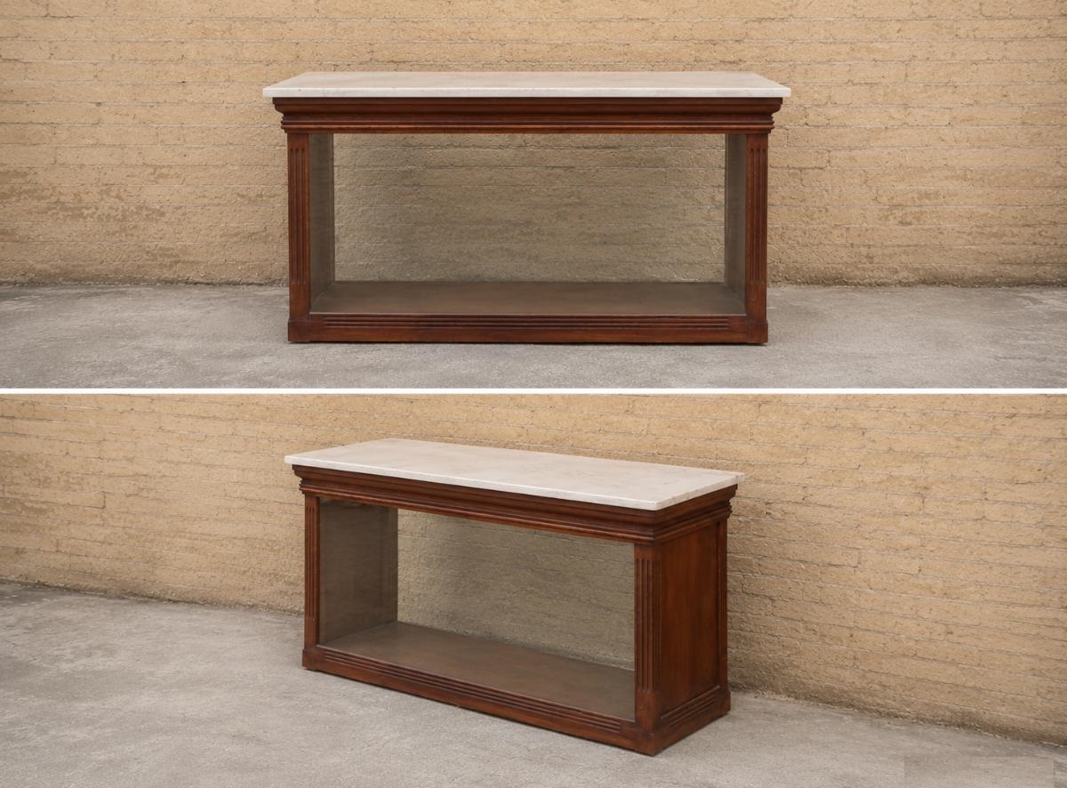 Mostrador antiguo con Mármol estilo inglés 170 cm. Mueble Mostrador antiguo con Vitrina Expositora.