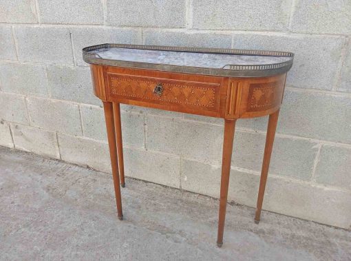Pequeña Consola antigua estilo Luis XVI marquetería (78 cm). Mueble Consola antigua estilo inglés.