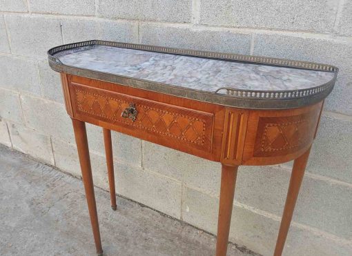 Pequeña Consola antigua estilo Luis XVI marquetería (78 cm). Mueble Consola antigua estilo inglés. - Imagen 2