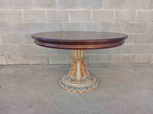 Mesa antigua estilo Luis XVI (110 cm). Mesa de salón antigua, Gran Velador, Mesa de juego jugadores. - Imagen 2