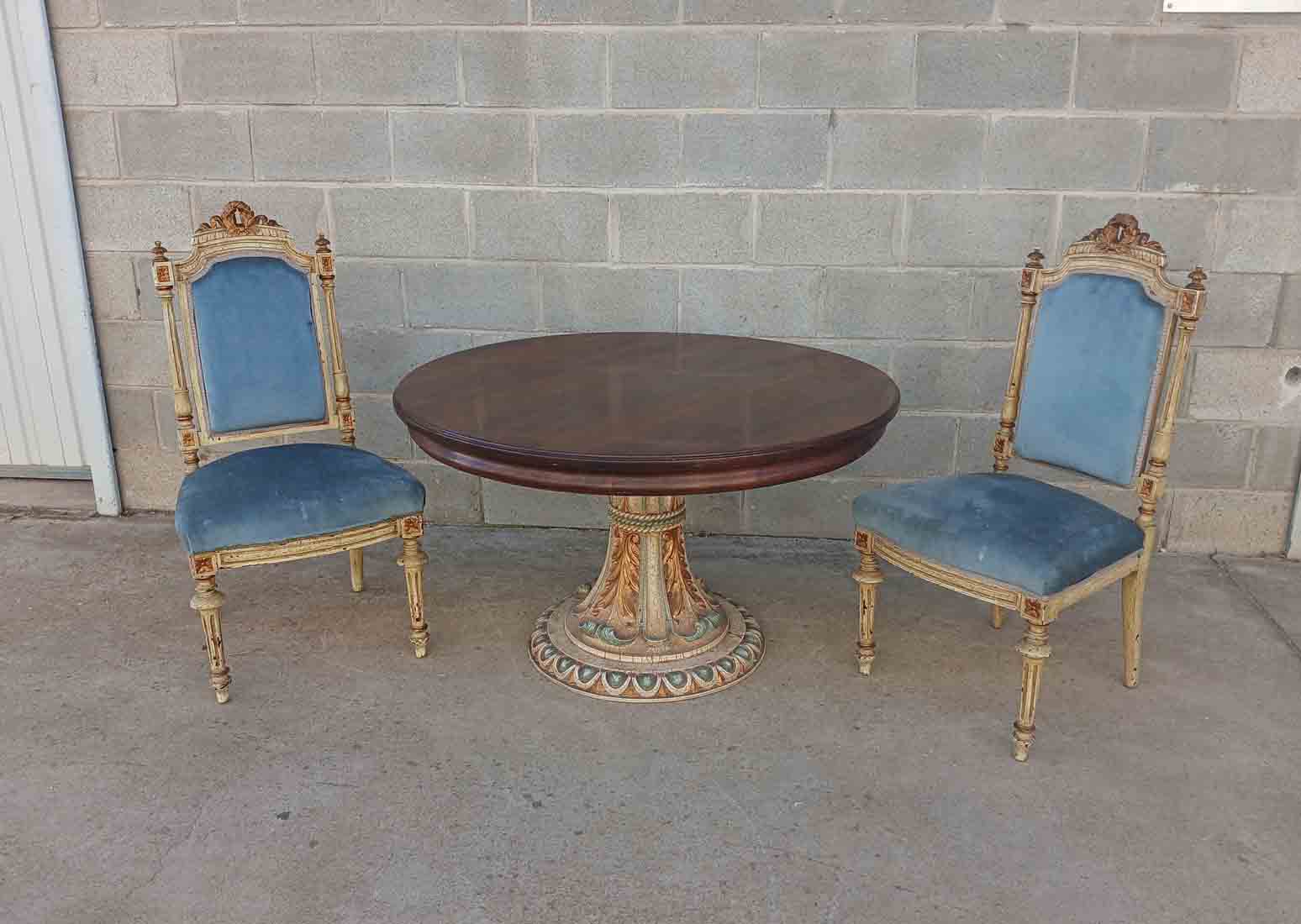 Mesa antigua estilo Luis XVI + 2 Sillas antiguas. Mesa Salón Juego Comedor, Gran Velador Imperio. - Imagen 5