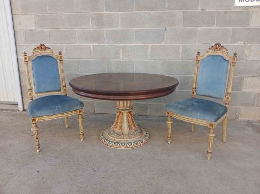 Mesa antigua estilo Luis XVI (110 cm). Mesa de salón antigua, Gran Velador, Mesa de juego jugadores. - Imagen 11