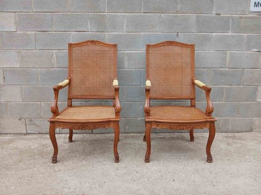 2 Dos Sillones antiguos rejilla estilo Luis XV. Butaca Silla antigua estilo Isabelino Luis XVI. - Imagen 2