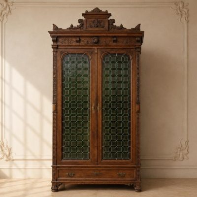 Armario antiguo despacho estilo Alfonsino emplomado. Mueble Librero Estantería Librería Vitrina.