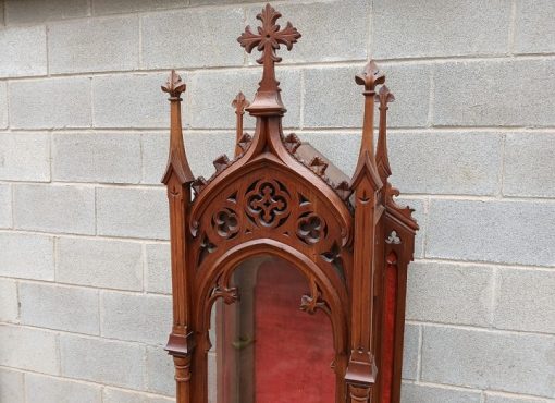 Capilla Hornacina Vitrina antigua estilo Gótico (165 cm). Mueble para Figura Santo Neogótico. - Imagen 2