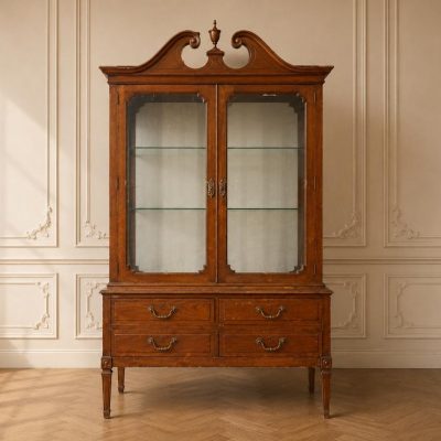 Vitrina antigua estilo inglés Victoriano. Mueble de salón Librero antiguo vintage. Vitrina expositora.