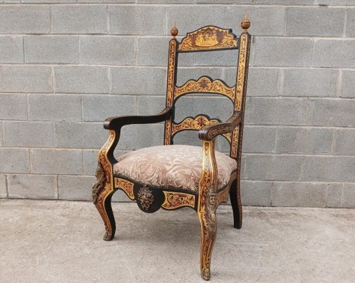 Sillón antiguo boullé estilo Napoleón III (s.XIX). Butaca Silla antigua Marquetería bronce Francés.
