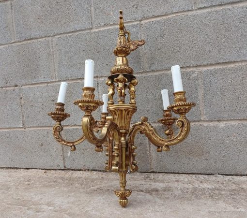 Lámpara antigua bronce estilo Luis XVI (70 cm). Lámpara techo araña bronce estilo Francés.
