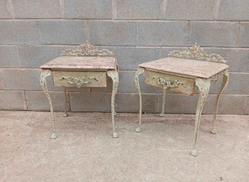 2 Mesitas de noche antiguas vintage hierro estilo Luis XV. Mesa Mesilla Auxiliar noche Isabelino. - Imagen 2