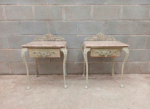 2 Mesitas de noche antiguas vintage hierro estilo Luis XV. Mesa Mesilla Auxiliar noche Isabelino. - Imagen 3