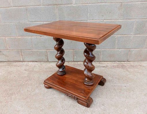 Mesa Auxiliar antigua estilo Art Decó (71 cm). Mueble Auxiliar Columna Salomónica Modernista.