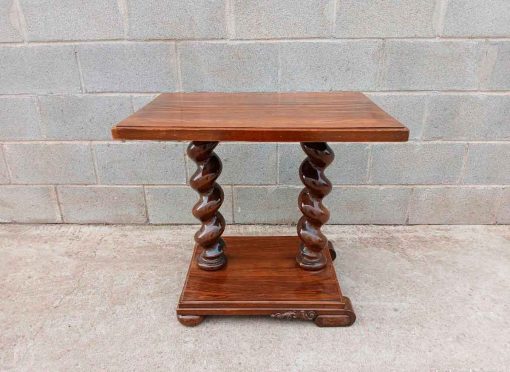 Mesa Auxiliar antigua estilo Art Decó (71 cm). Mueble Auxiliar Columna Salomónica Modernista. - Imagen 2