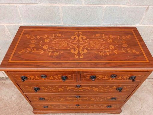 Cómoda antigua Holandesa marquetería floral. Mueble Cajonera Cómoda Holandés Isabelino Luis XV. - Imagen 4