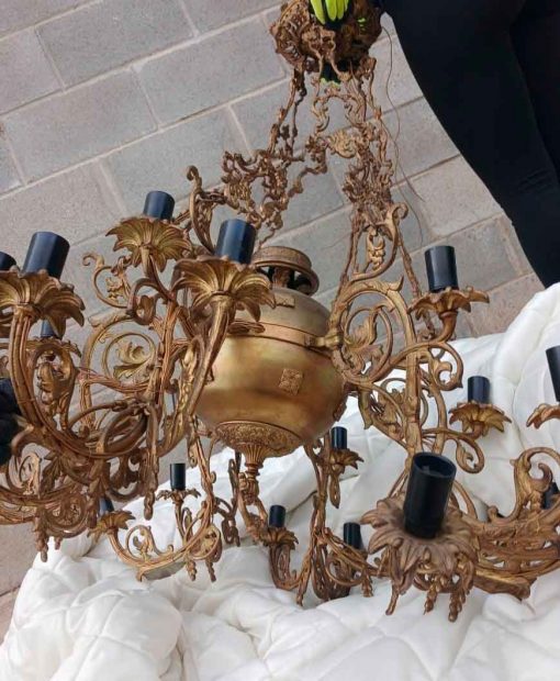 Lámpara antigua Holandesa bronce s.XIX. (100 cm). 24 luces. Lámpara techo araña antigua estilo Barroco Holandés. - Imagen 4