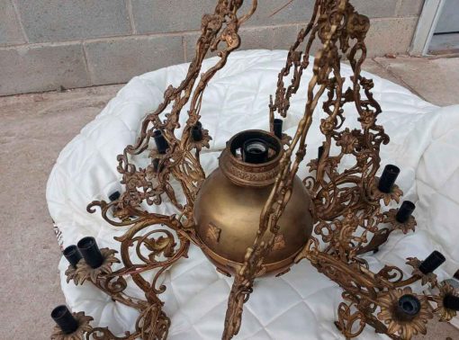 Lámpara antigua Holandesa bronce s.XIX. (100 cm). 24 luces. Lámpara techo araña antigua estilo Barroco Holandés. - Imagen 5