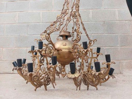 Lámpara antigua Holandesa bronce s.XIX. (100 cm). 24 luces. Lámpara techo araña antigua estilo Barroco Holandés. - Imagen 2