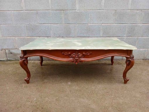 Mesa baja antigua estilo Luis XV (116 cm). Mesa de centro de salón antigua mármol Ónix.