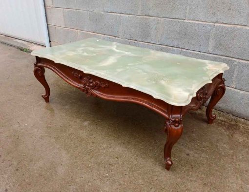 Mesa baja antigua estilo Luis XV (116 cm). Mesa de centro de salón antigua mármol Ónix. - Imagen 3