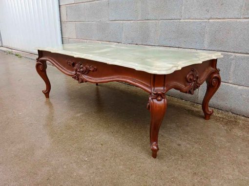 Mesa baja antigua estilo Luis XV (116 cm). Mesa de centro de salón antigua mármol Ónix. - Imagen 4