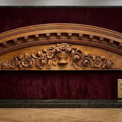 Gran Dintel madera antiguo portal o cochera (330 cm). Adorno Remate Copete para Mueble Estantería Librería.