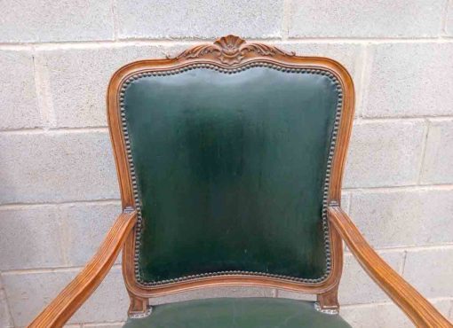 Conjunto Sillones antiguos estilo Luis XV despacho cuero verde. Pareja Sillón antiguo Silla antigua. - Imagen 7