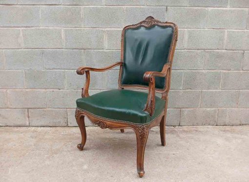 Conjunto Sillones antiguos estilo Luis XV despacho cuero verde. Pareja Sillón antiguo Silla antigua. - Imagen 2