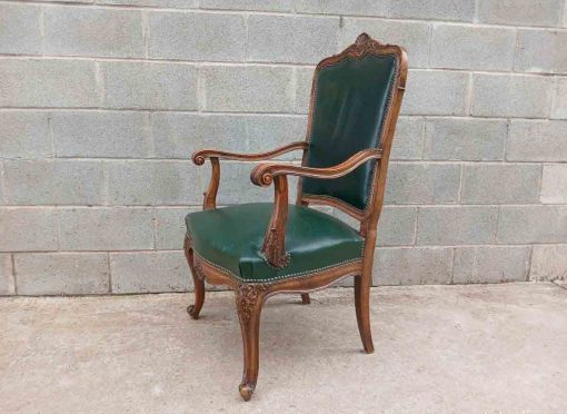 Conjunto Sillones antiguos estilo Luis XV despacho cuero verde. Pareja Sillón antiguo Silla antigua. - Imagen 3
