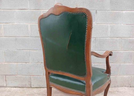 Conjunto Sillones antiguos estilo Luis XV despacho cuero verde. Pareja Sillón antiguo Silla antigua. - Imagen 4