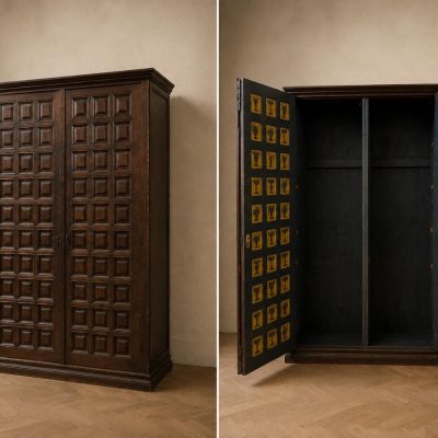 Armario antiguo cuarterones. Gran Mueble Alacena Aparador antiguo con Estantería interior.