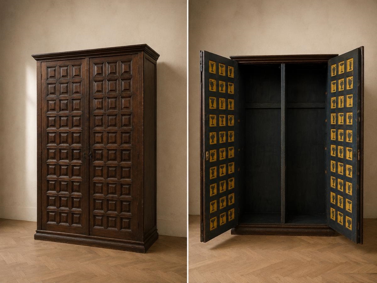 Armario antiguo cuarterones. Gran Mueble Alacena Aparador antiguo con Estantería interior.