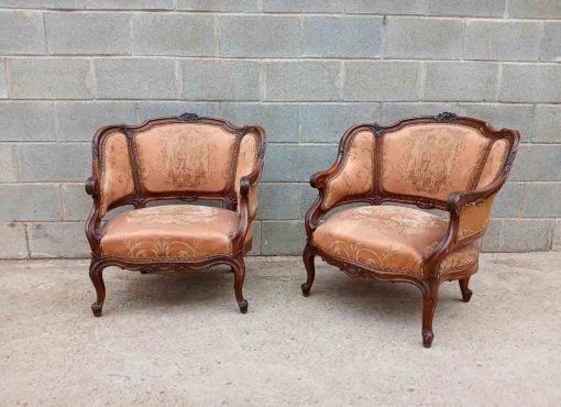 Tresillo antiguo estilo Luis XV. Sofá antiguo + 2 Sillones antiguos + 4 Sillas antiguas Isabelino Barroco. - Imagen 4