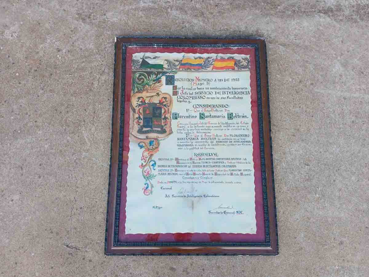 Cuadro Servicio inteligencia colombiano año 1955 Colombia Dios Patria y Honor.