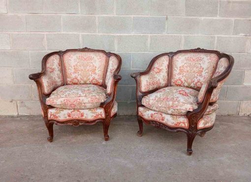 2 Dos Sillones antiguos estilo Luis XV. Pareja de Sillones antiguos estilo Barroco Versallesco. - Imagen 2