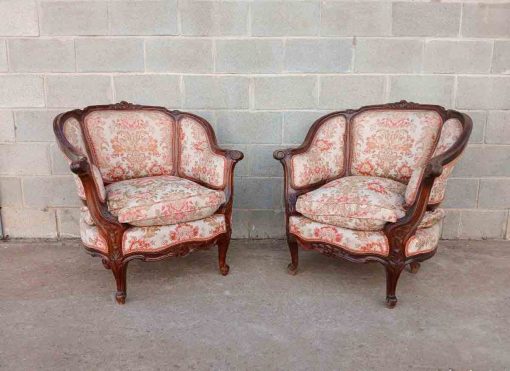 2 Dos Sillones antiguos estilo Luis XV. Pareja de Sillones antiguos estilo Barroco Versallesco.