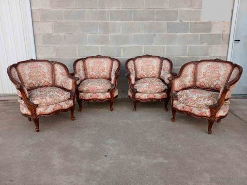 4 Cuatro Sillones antiguos estilo Luis XV. Sillón antiguo estilo Barroco Versallesco.